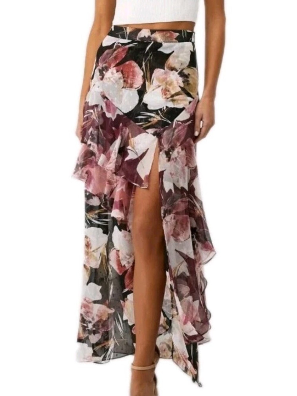 Misa Los Angeles Size Medium Franca Floral Chiffon High-Low Maxi Skirt Msrp $385